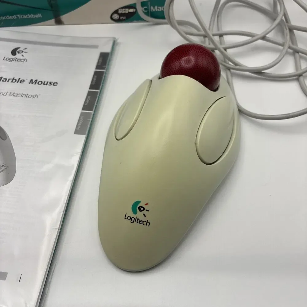 LOGITECH Marble Mouse Corded Trackball PC/Mac USB/PS 2 Wired Complete Software